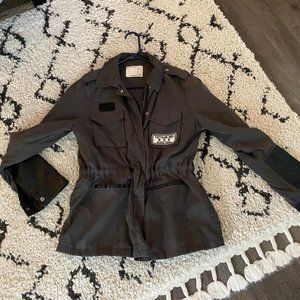 Like New Forever 21 faux leather contrast sleeves utility jacket S